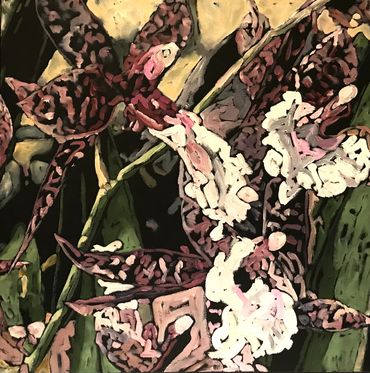 Oncidium: Dancing Ladies - 16 x 16” oil on deep canvas