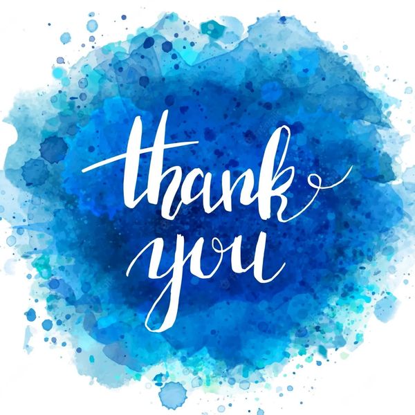 Blue ink splat with thank you written