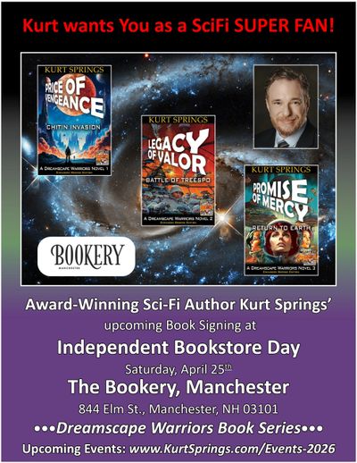 Sci-Fi author Kurt Springs promotes book signing at The Bookery, Manchester.