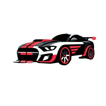 Black sports car with red stripes and accents.