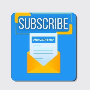 Illustration of a newsletter subscription with an envelope and the word SUBSCRIBE.