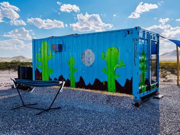 20 foot shipping container home for glamping at hueco tanks state park