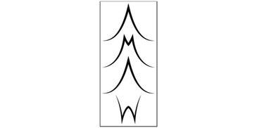 A vertical arrangement of stylized letters M, A, W in an artistic design.