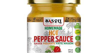 Jar of Basoli Homemade Hot Pepper Sauce with organic ingredients.