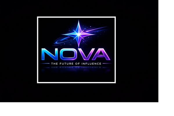 Logo for NOVA with a futuristic star and tagline.