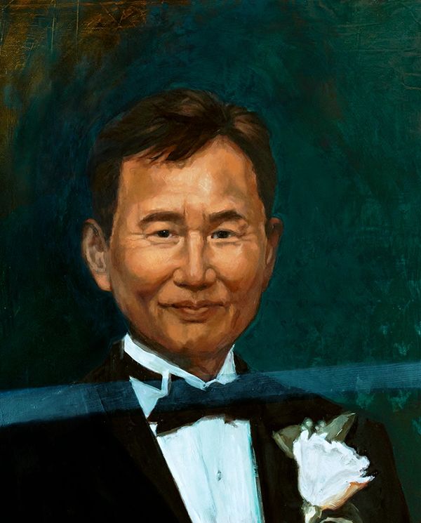 portrait commission of father, Korean-american man in tuxedo