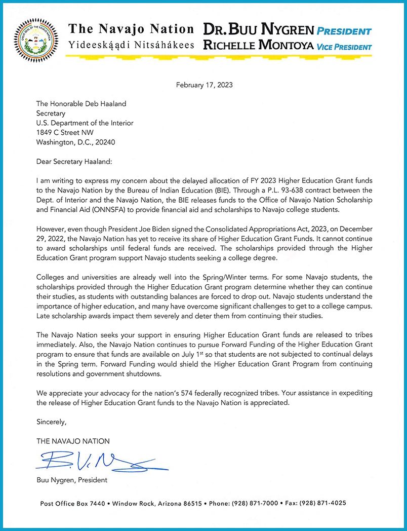Immediate Release of FY &lsquo;23 Federal Scholarship Funds Requested