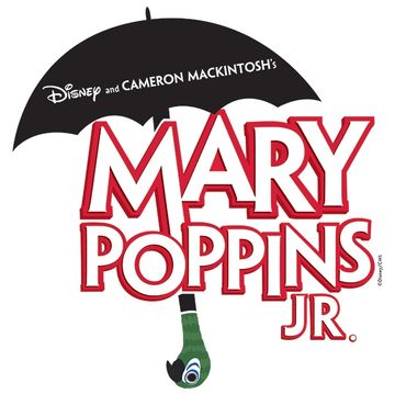 Mary Poppins Jr. logo with umbrella and striped sock.