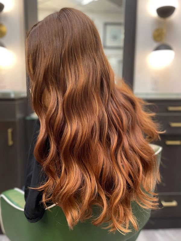 dark copper balayage long wavy hair