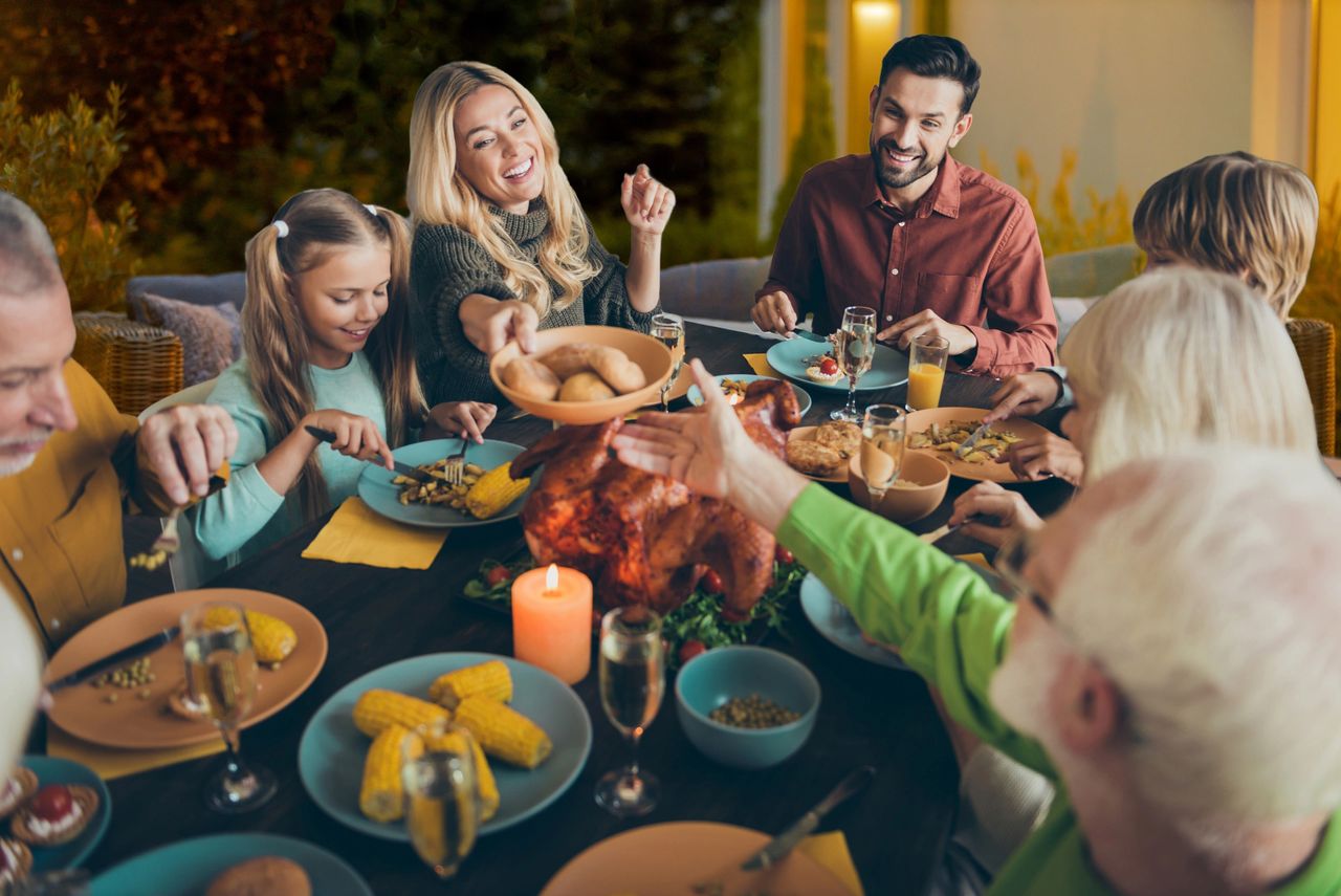 Thanksgiving Dinner at Home on Outside Patio During Coronavirus Pandemic