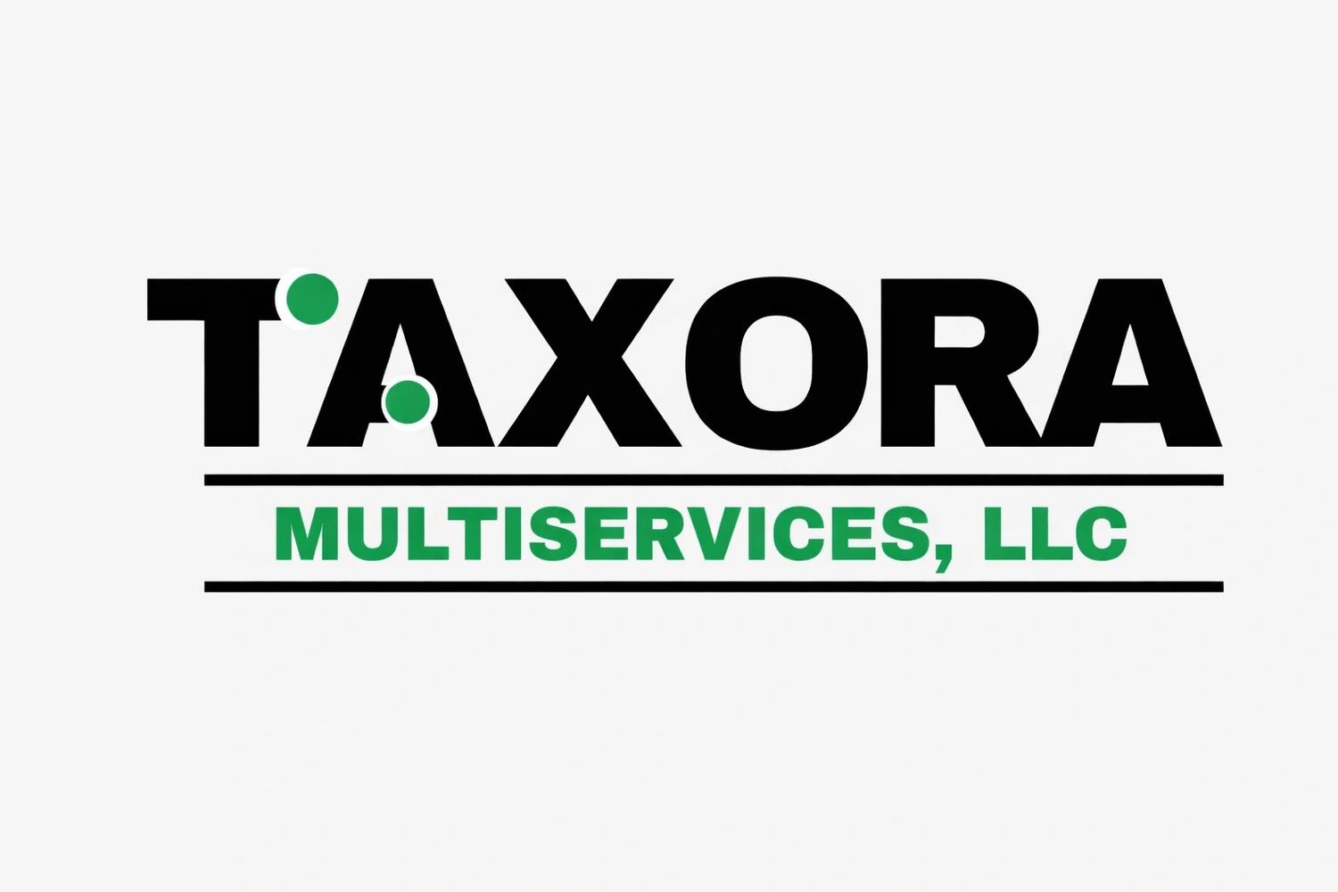 Logo of TAXORA Multiservices, LLC with bold black and green text.