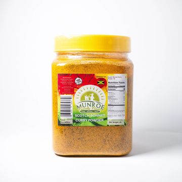 Large container of Munroe Scotch Bonnet Curry Powder