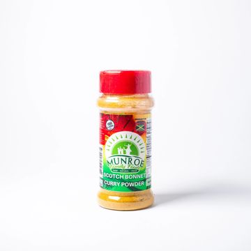 Small bottle of Munroe Scotch Bonnet Curry Powder