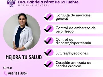 Medicina general. Ultrasonidos.
Servicios de salud.

Av. 21 entre calles 30 y 32, Col. Benito Juárez