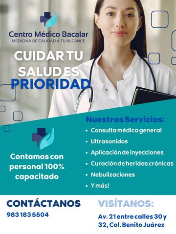 El Centro Médico Bacalar se distingue por ofrecer atención profesional, oportuna y humana.
