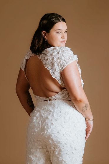 Bridal co-ord, wedding open back crop top made in 3D floral lace. House of Ollichon Guilieri Top