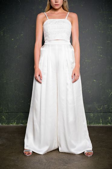 silky bridal trousers. wide leg ivory palazzo pants.