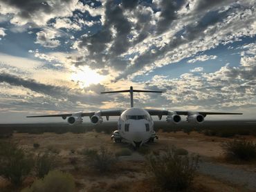 McDonnell Douglas YC-15 prototype at Edwards AFB west gate. 