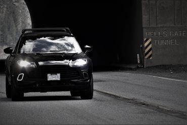 Aston Martin DBX Hell’s gate Tunnel Fraser Valley Canyon. 
