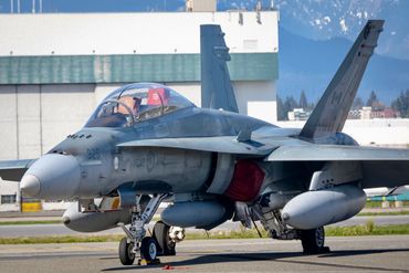 RCAF CF-18B from 410 Cougar Squadron on the ramp at the south terminal of YVR.