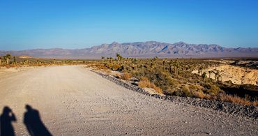 Groom Lake Road in Nevada. The front gate of Area 51 is behind us.