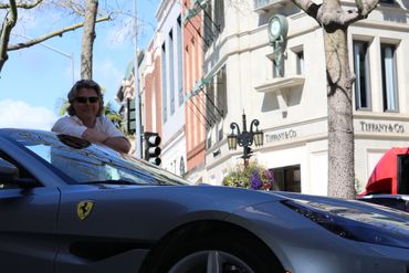 Driving a Ferrari Portofino in Los Angeles. Rodeo Drive is behind me.