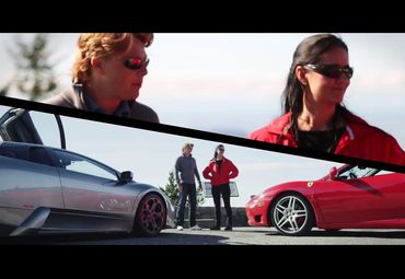 Screen shot from the teaser for my TV show called First Rides. My wife and I with a Lamborghini Murc