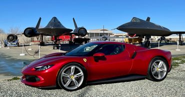 Ferrari 296 GTB in glorious Rosso Imola livery . Blackbird Airpark Palmdale California.  