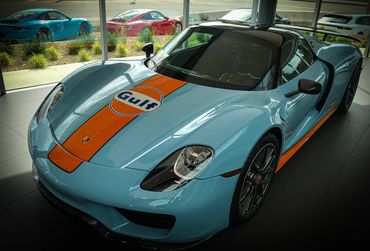 Porsche 918 Spyder in Gulf Racing livery.Porsche 918 Spyder in Gulf Racing livery. Kelowna.