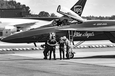 US Navy F18E Super Hornet of the Blue Angeles Air Demonstration team at Boeing Field. 