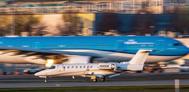 Learjet 45 landing at Vancouver International Airport.