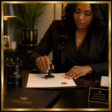 Woman stamping a legal document at a notary office.