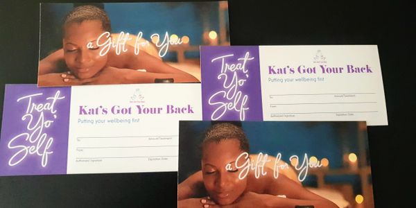 4 gift vouchers for Kats Got Your Back Massage and Aromatherapy