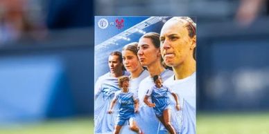 Collage of female soccer players in action, featuring Chelsea and Manchester United logos.