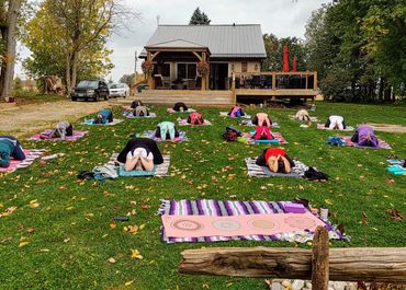 Backyard yoga on the farm, Summer 2020, socially distanced!!