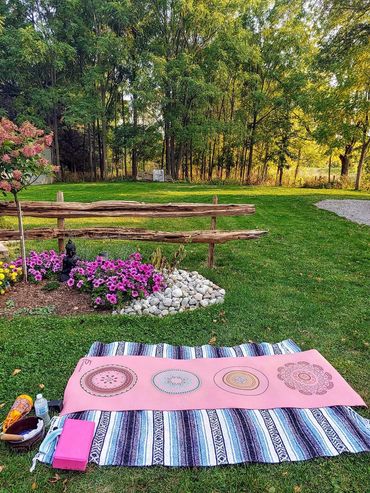 Backyard yoga classes at our outdoo "studio"