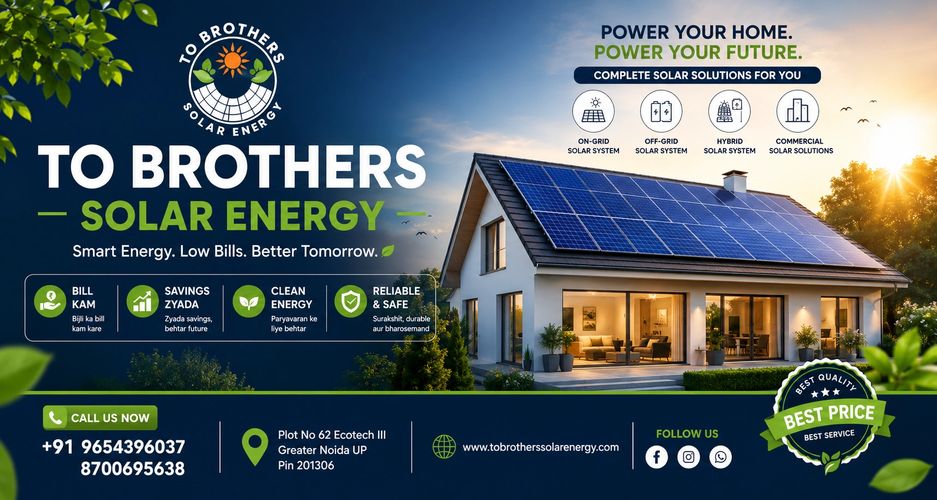 Solar energy advertisement with house and contact info.