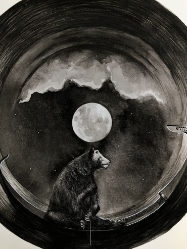 Dibujo 
Obra por Fernando Barba
Arte Mexicano 
Artista Chihuahuense
Tinta el oso y la tormenta