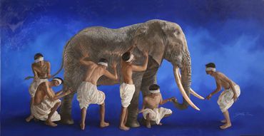 Pintura El elefante y los ciegos obra por Fernando Barba
Arte Mexicano 
