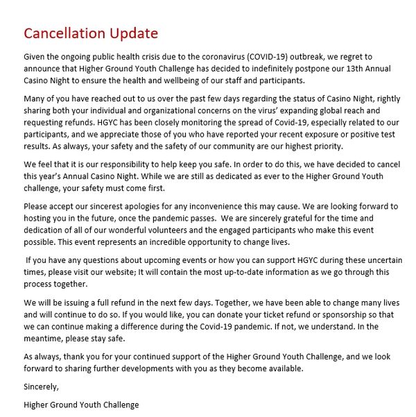 A cancellation update