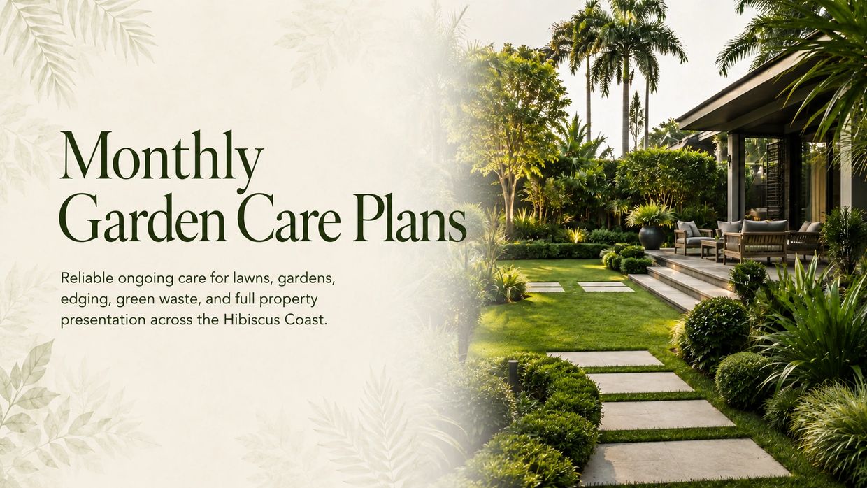 Beautifully maintained garden with monthly care plans for lawns, gardens, and property presentation.