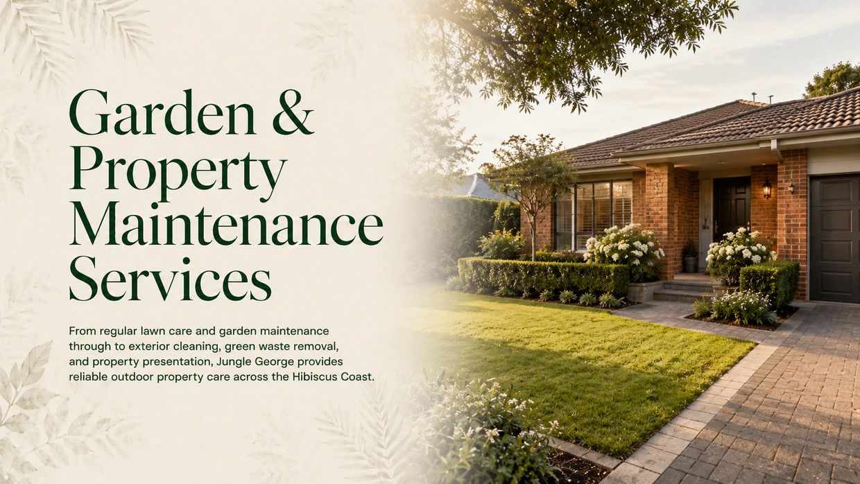 Garden and property maintenance services with a beautifully landscaped front yard.