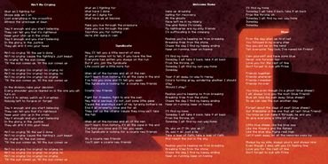 Digital booklet insert spread for Songs of the SMP by Derivikat. It shows the Nether from Minecraft.