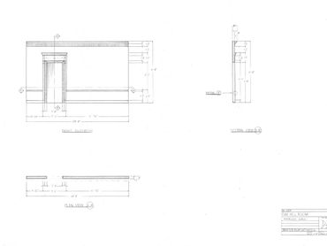 Hand drafting of the doorway wall in the Oak Hill Room.  Front elevation, section, and plan views.