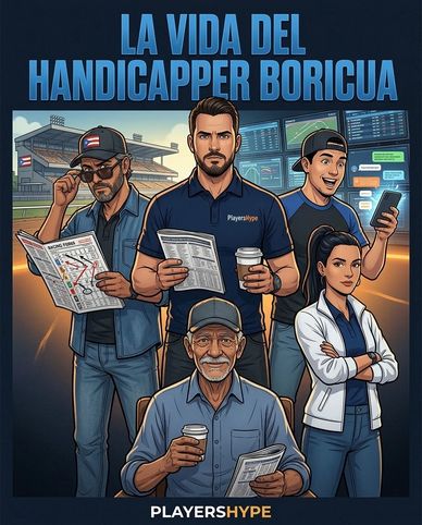 Illustration of sports handicappers with Puerto Rican theme.