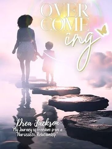 Mother and child stepping across stones with inspirational text.