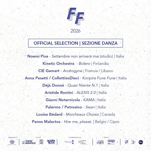 List of dance official selections for FF 2026 from various countries.