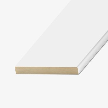 Primed white round edge 5.5'' baseboard from legit flooring.