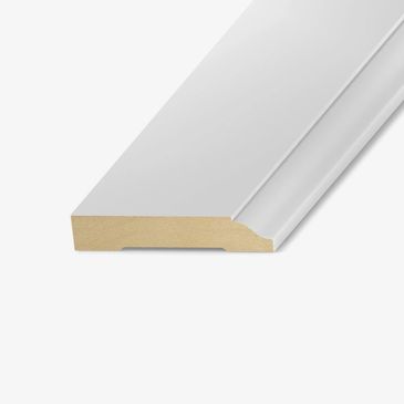 Primed white Coronado 3.25 inch baseboard at Legit Flooring.