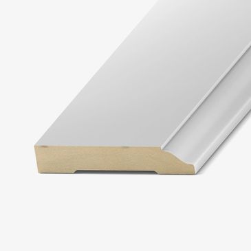 Primed white Coronado 4.25'' baseboard.